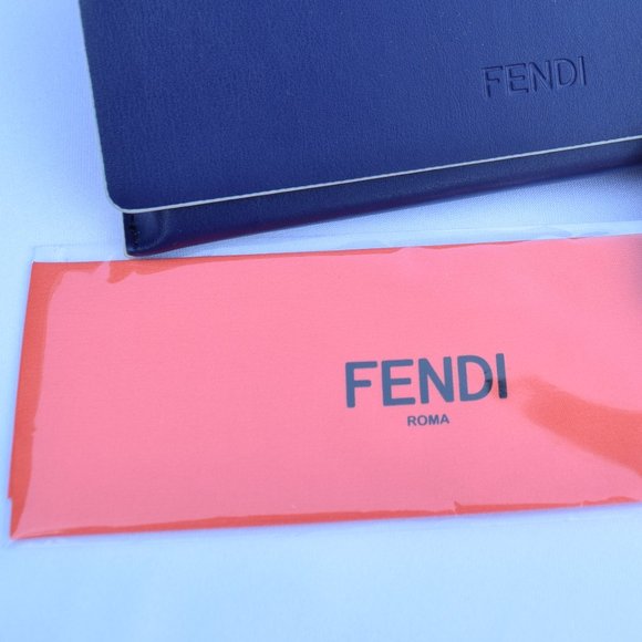 Fendi Sunglasses Case, Large Blue Leather Triangle Hard Case, Coral Cloth, Wide - Picture 7 of 11